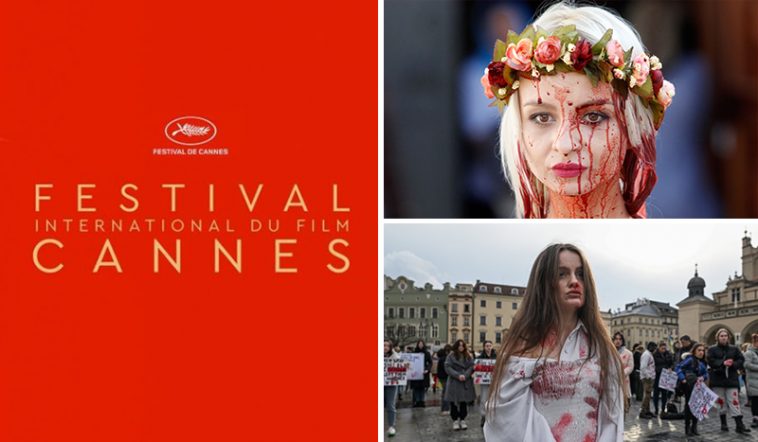 Обнаженная женщина выбежала на красную дорожку в Каннах в поддержку Украины и закричала: «Прекратите нас насиловать» 6 3 картинки колаж копія