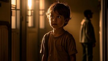 мальчик в детском доме смотрит на пару которая пришла его забрать Kandinsky 3.1 e1752566860923