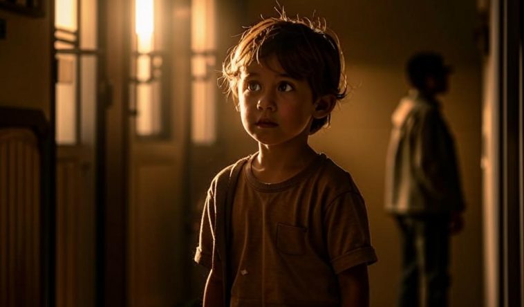 мальчик в детском доме смотрит на пару которая пришла его забрать Kandinsky 3.1 e1752566860923