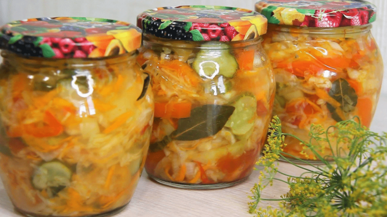 Овощной салат «Ассорти» на зиму — яркая закуска без стерилизации!