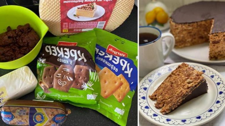 Летний торт без выпечки с вишней и крекером