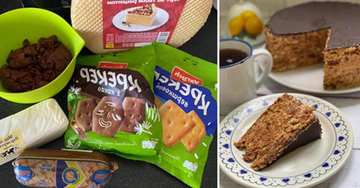 Летний торт без выпечки с вишней и крекером