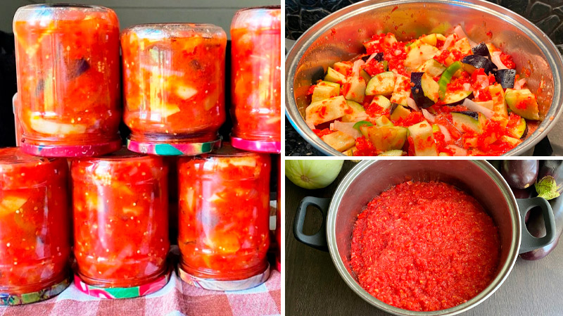 Салат из баклажанов и кабачков в томатном соусе — любимая зимняя заготовка!