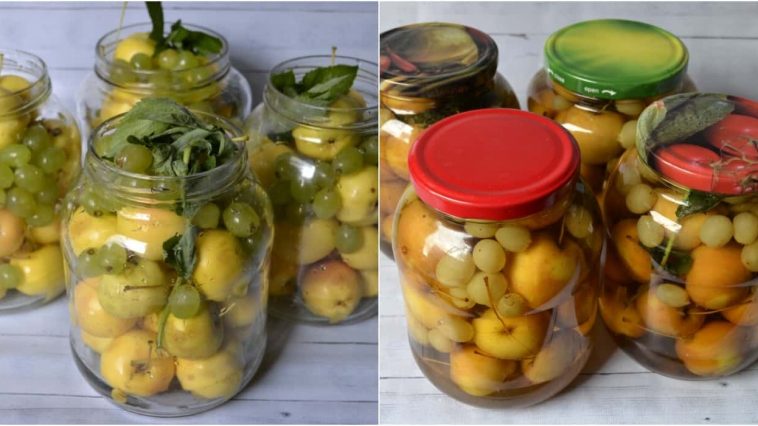 Яблоки с виноградом и мятой в сахарном сиропе – ароматная заготовка без стерилизации!