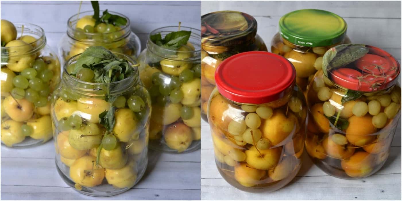 Яблоки с виноградом и мятой в сахарном сиропе – ароматная заготовка без стерилизации!