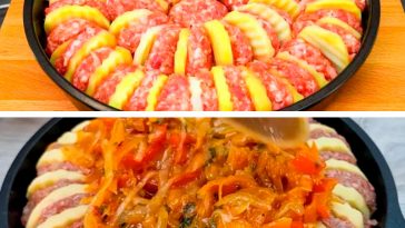 Картофельно-мясная запеканка с овощным соусом Простое блюдо из доступных продуктов, которое выглядит по-праздничному и удивит вкусом!