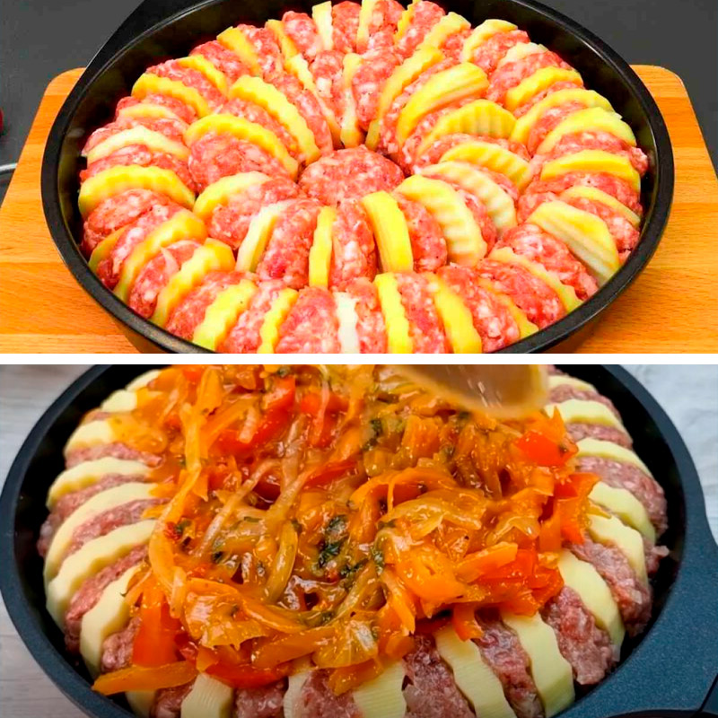 Картофельно-мясная запеканка с овощным соусом Простое блюдо из доступных продуктов, которое выглядит по-праздничному и удивит вкусом!