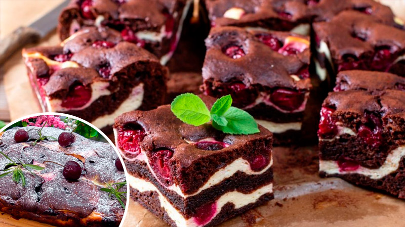 Шоколадный брауни с вишней и творогом – изысканный десерт для гурманов
