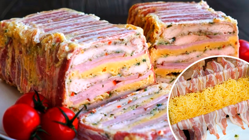 Куриный рулет с овощами и беконом Закуска, которой не стыдно угостить даже самых привередливых гостей!