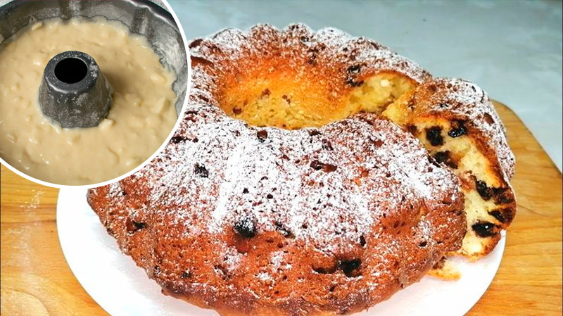Творожный кекс с изюмом — пышный, нежный и ароматный!