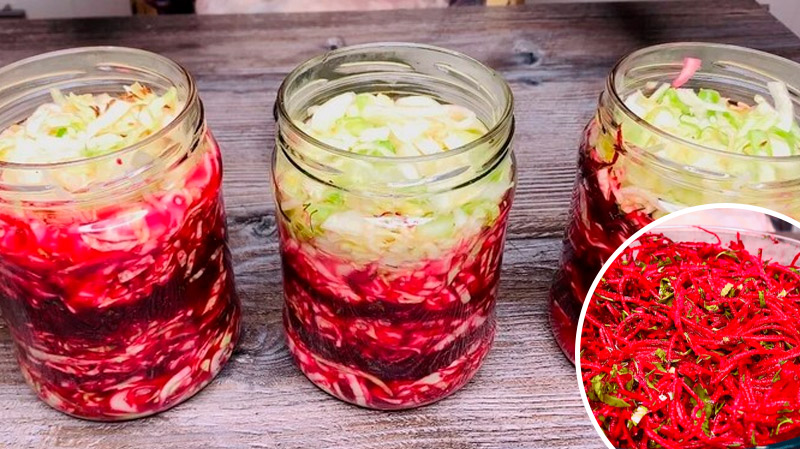 Необычный рецепт квашеной капусты с свёклой — уходит целая банка за раз!
