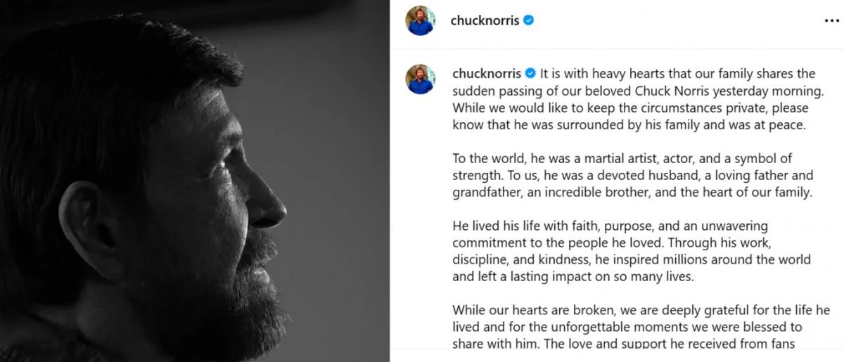 Стали известны причины смерти легендарного актёра Чака Норриса