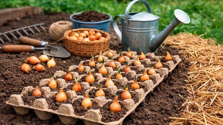 Посадка лука в лотках из-под яиц: простой метод ровных грядок и богатого урожая