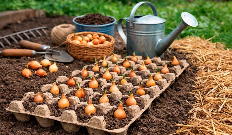Посадка лука в лотках из-под яиц: простой метод ровных грядок и богатого урожая