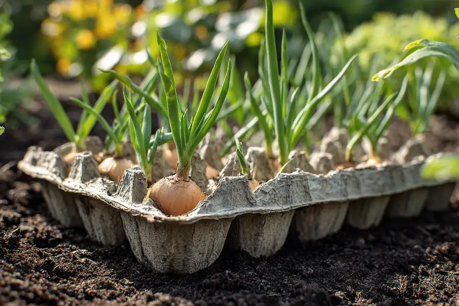 Посадка лука в лотках из-под яиц: простой метод ровных грядок и богатого урожая