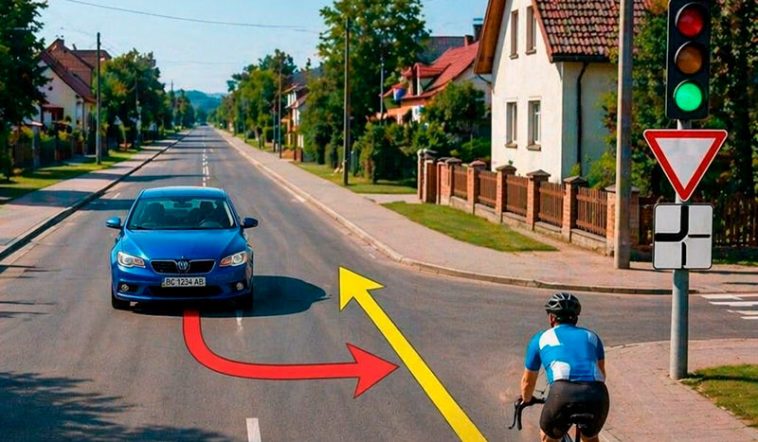 Кто должен проехать первым: автомобиль или велосипедист?