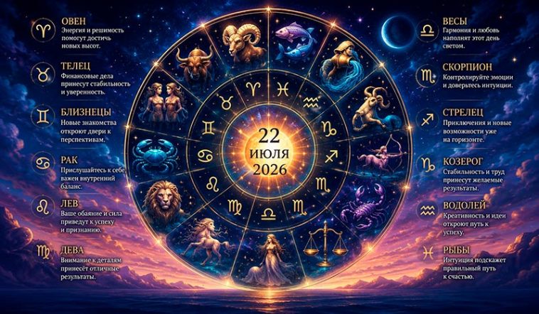 Гороскоп на 22 июля 2026 года — подробный астрологический прогноз для всех знаков зодиака 1 Гороскоп на 22 июля 2026 года — подробный астрологический прогноз для всех знаков зодиака