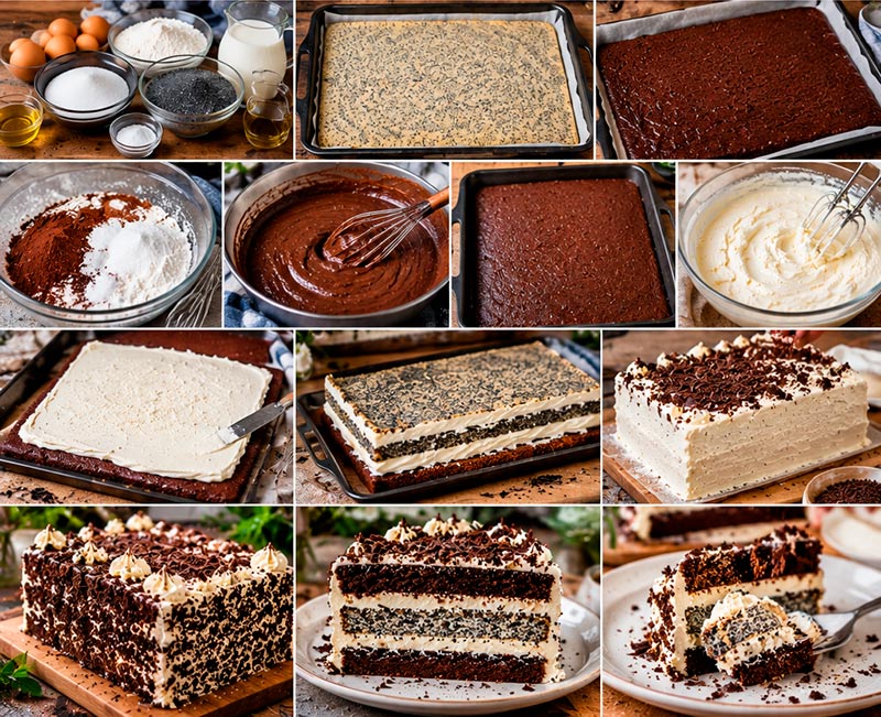 🍰 Торт «По-богатому» с маком, шоколадными коржами и кремом «Пломбир» — высокий красавец, от которого невозможно оторваться!