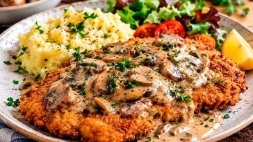 Немецкий шницель с грибным соусом: сочное мясо и нежная подлива, как в Германии