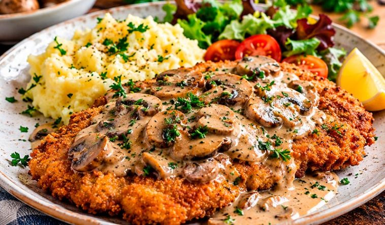 Немецкий шницель с грибным соусом: сочное мясо и нежная подлива, как в Германии