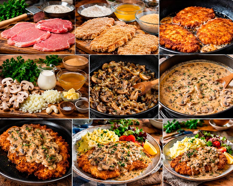 Немецкий шницель с грибным соусом: сочное мясо и нежная подлива, как в Германии