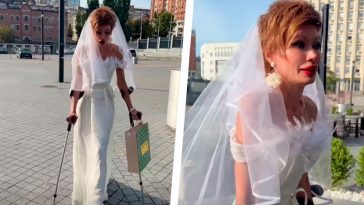 Елена-Кристина Лебедь появилась на дне рождения в свадебном платье и на костылях: необычный образ звезды