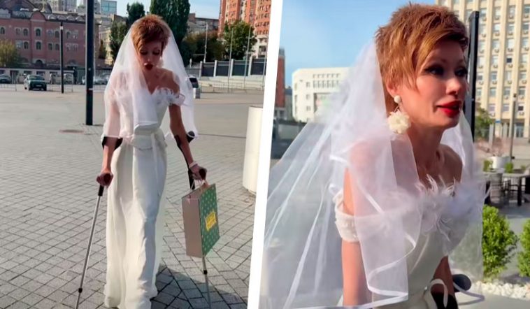 Елена-Кристина Лебедь появилась на дне рождения в свадебном платье и на костылях: необычный образ звезды