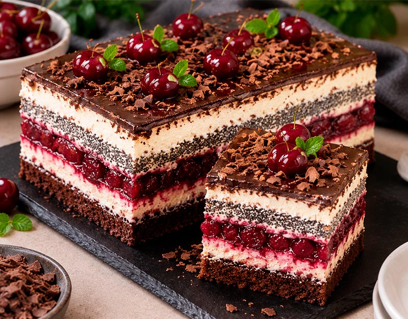 🍒 Торт «Карпатский» — шоколад, мак, вишня и нежный крем! После первого кусочка просят добавку