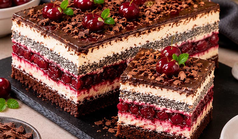 🍒 Торт «Карпатский» — шоколад, мак, вишня и нежный крем! После первого кусочка просят добавку